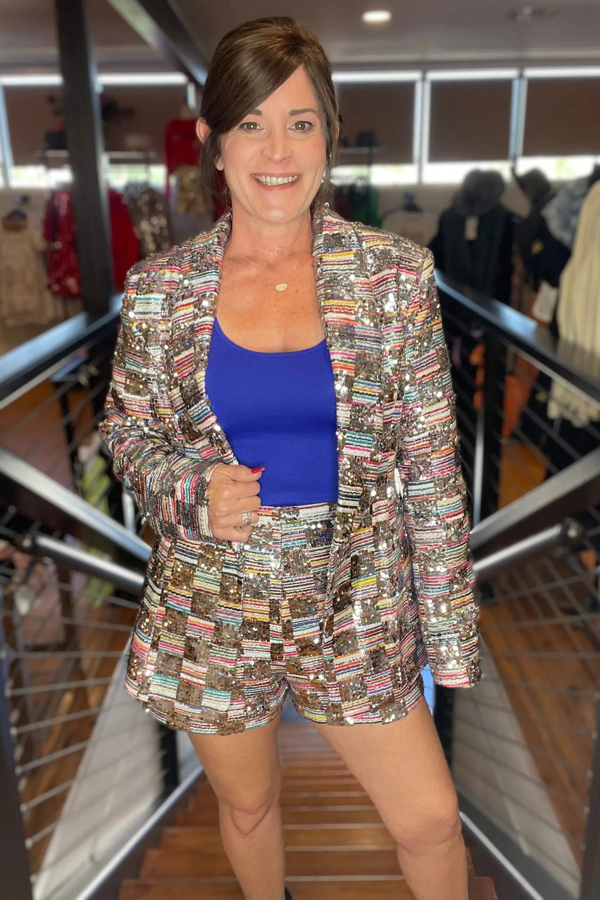 Sequin shorts and online blazer