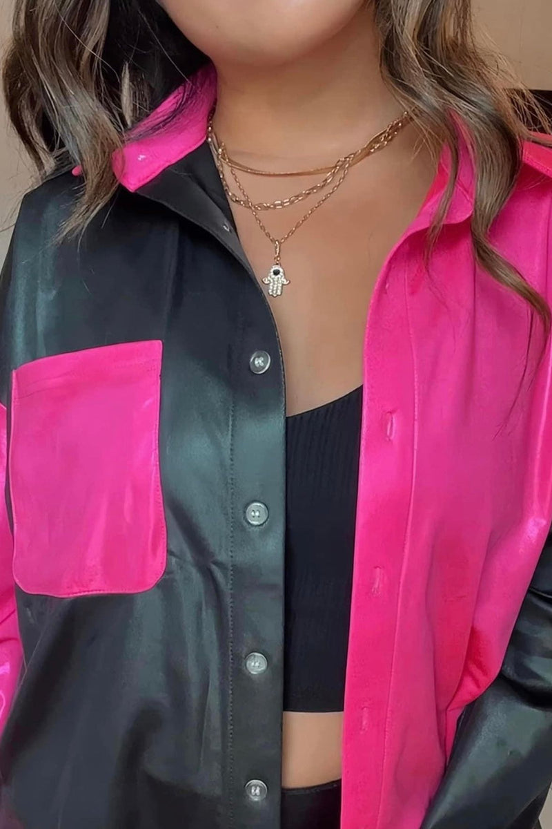 Pink Pebble Leather Button Up