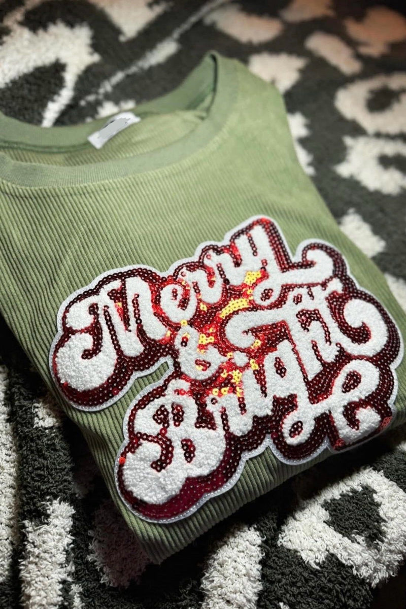 Merry & Bright Sequin Patch Corded Crew