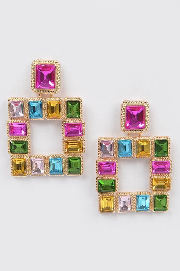 Multi color rhinestone earrings