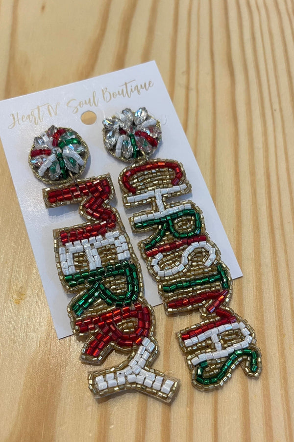 Beaded Merry Christmas Earrings