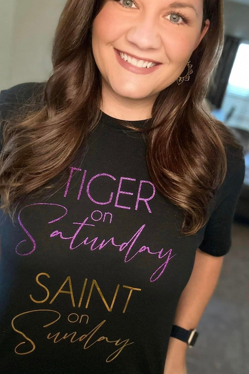 Tiger on Saturday Saints on Sunday T-shirt