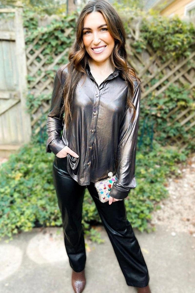 Halo Holographic Button Up