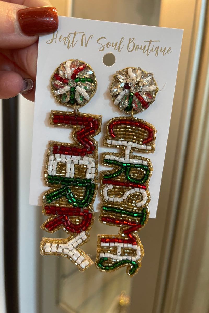 Beaded Merry Christmas Earrings