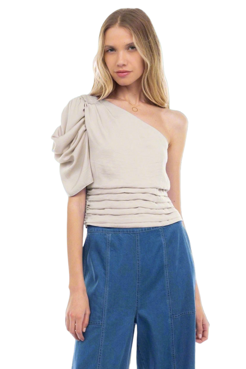 Sheri Shirred One Shoulder Top