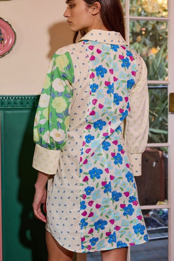 Multi Patchwork Shirt Dress