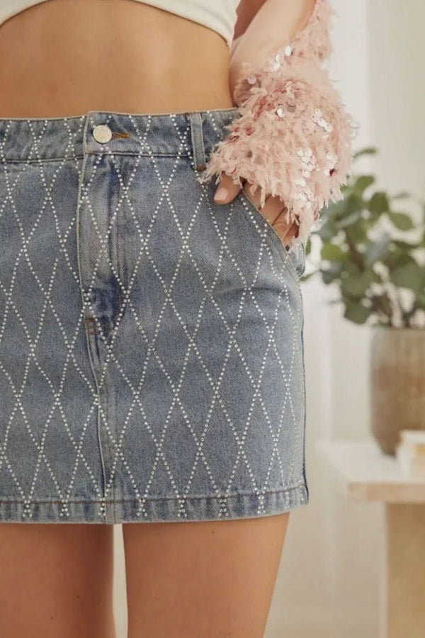 Rhinestone Studded Denim Skirt