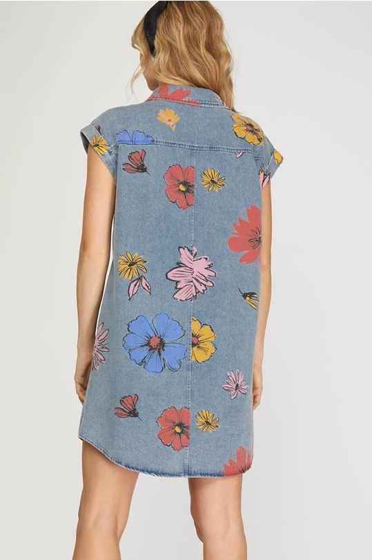Floral Denim Shirt Dress