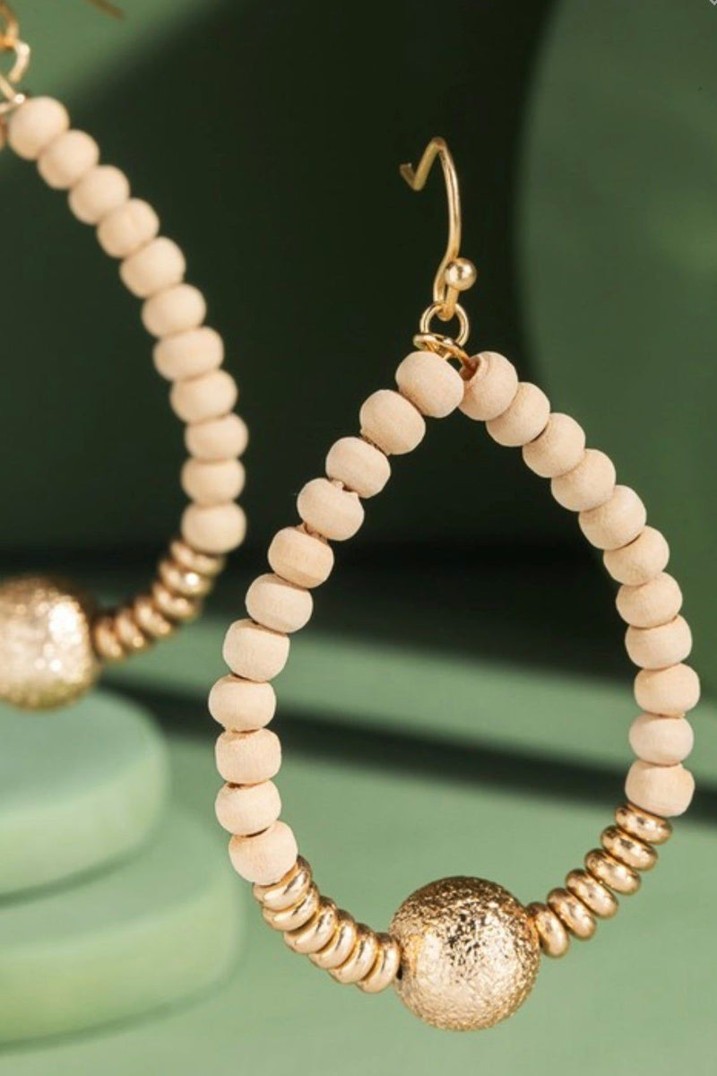 Wood Bead Teardrop Earring