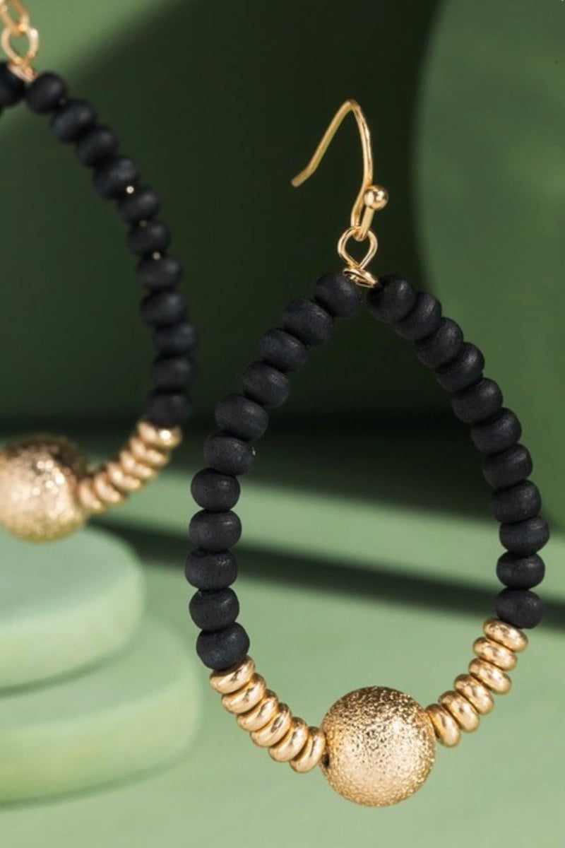 Wood Bead Teardrop Earring