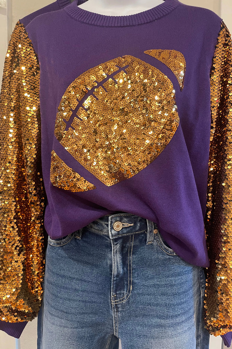 Purple & Gold Sequin Football top