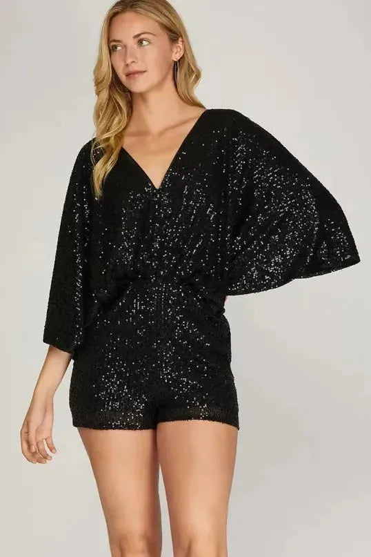Krissy Kimono Sleeve Sequin Romper