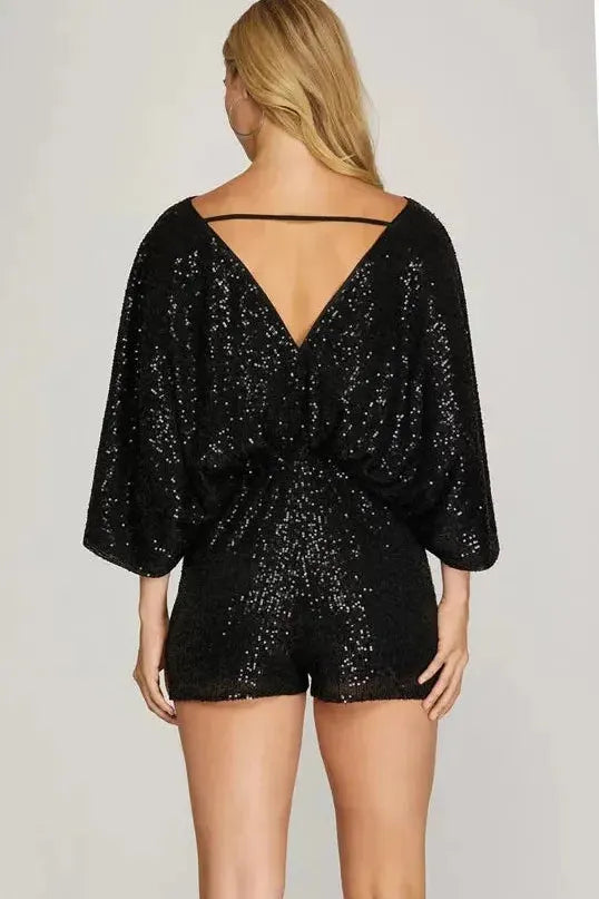 Krissy Kimono Sleeve Sequin Romper