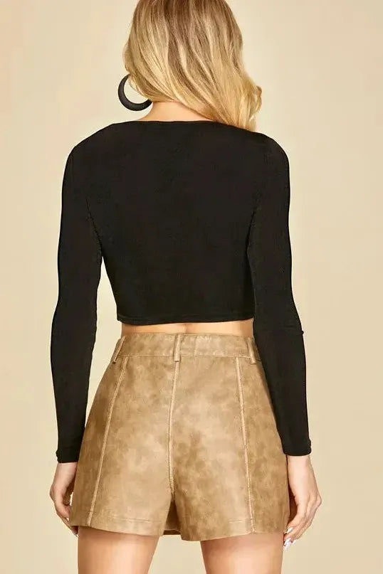 Washed Faux Leather Shorts