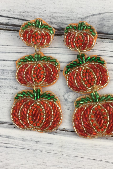 Beaded Stacked Pumpkin Earrings
