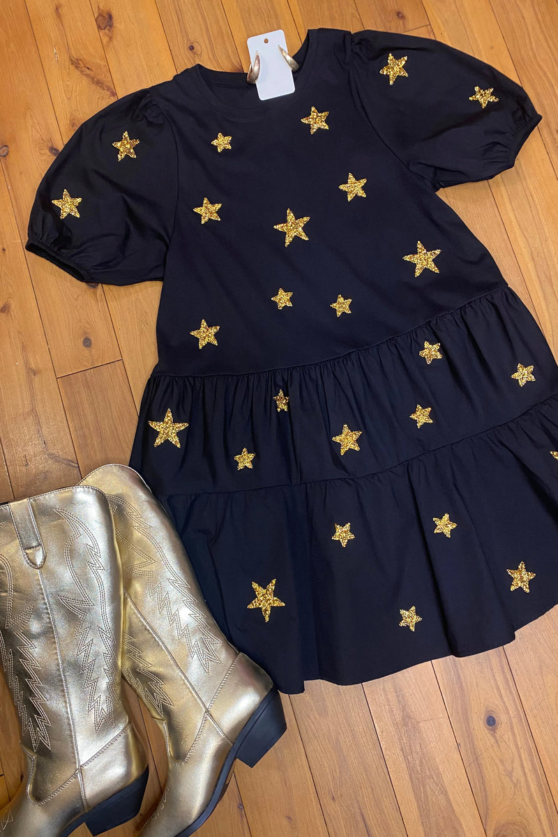 Black & Gold Sequin Star Dress