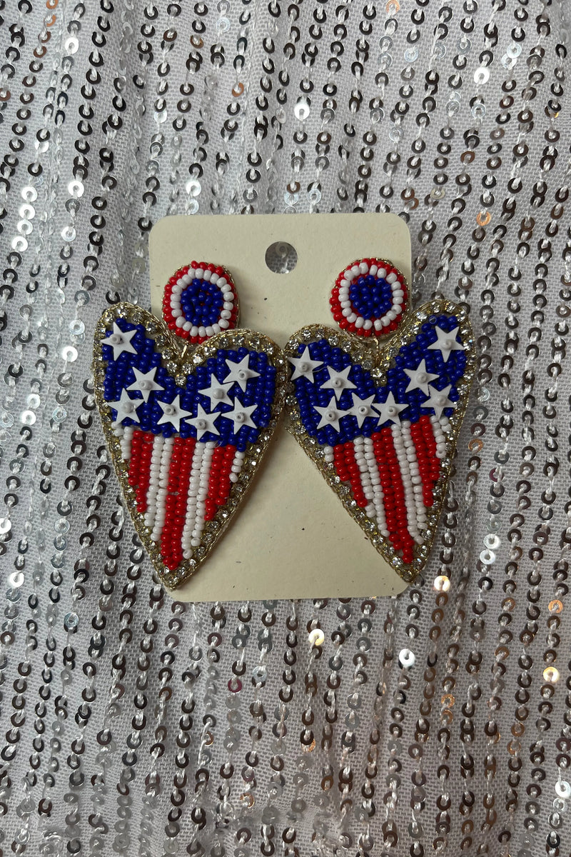 Beaded Patriotic Heart Earrings