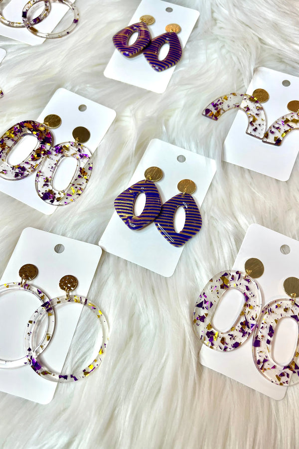 Purple and Gold Confetti Earrings