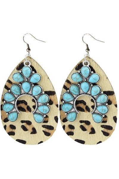 Leopard and turquoise earrings