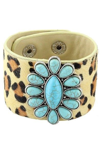 Leopard and turquoise bracelet