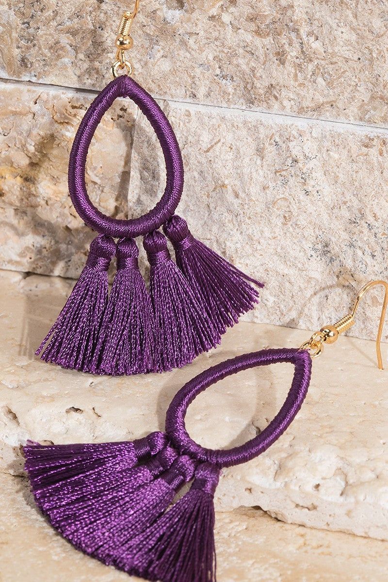 Fine threaded tassel teardrop earring
