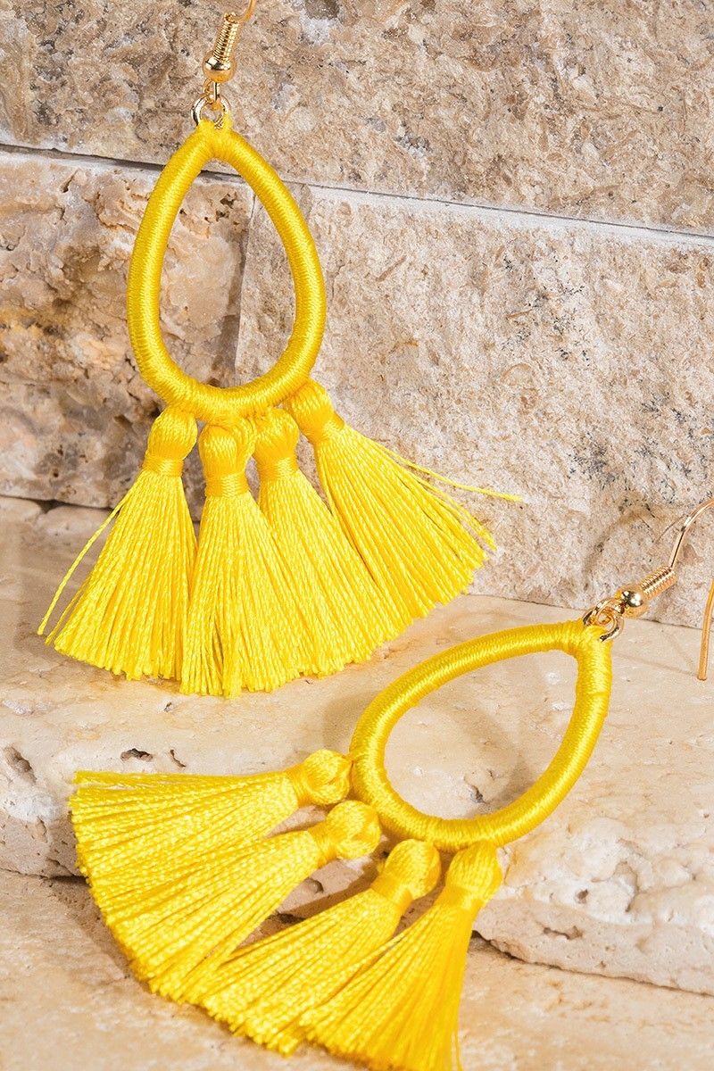 Fine threaded tassel teardrop earring