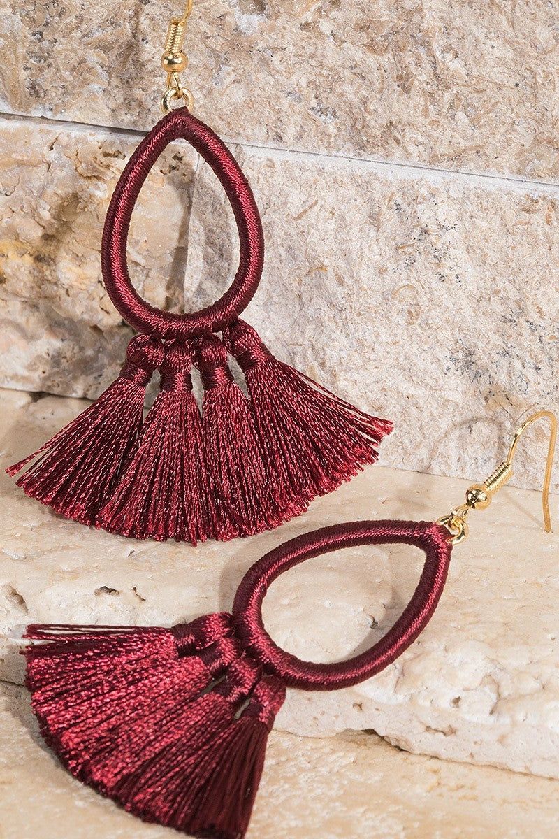 Fine threaded tassel teardrop earring