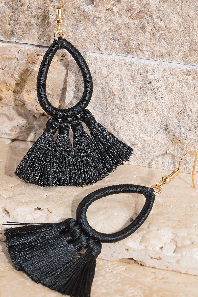 Fine threaded tassel teardrop earring