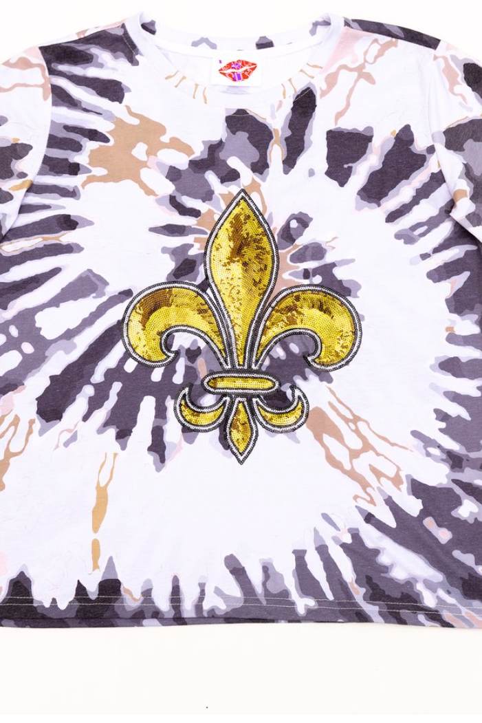 Tie dye Fleur de lis sparkle top