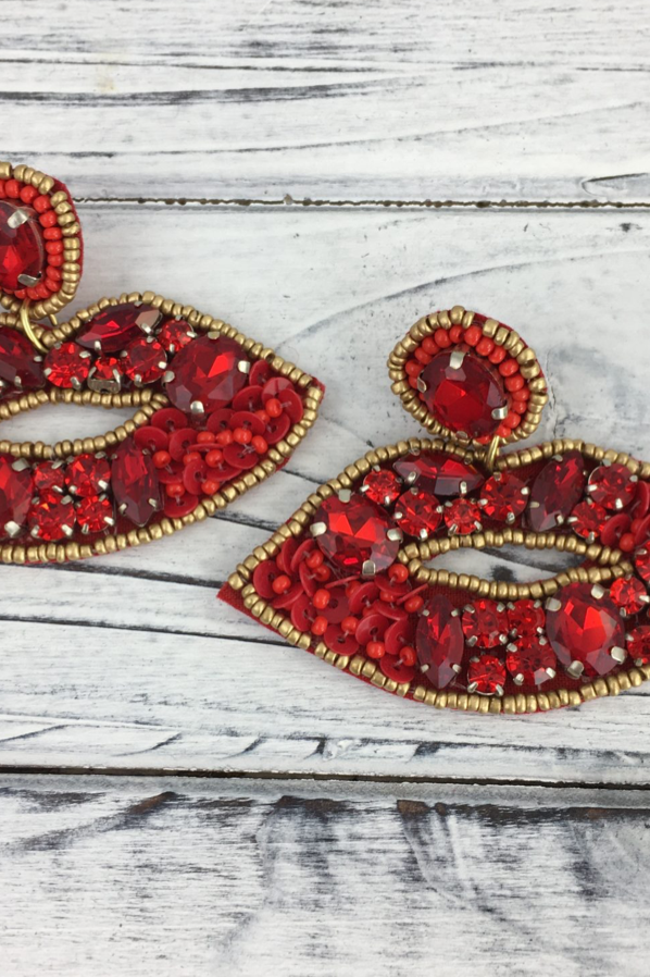 Red Rhinestone lip earrings