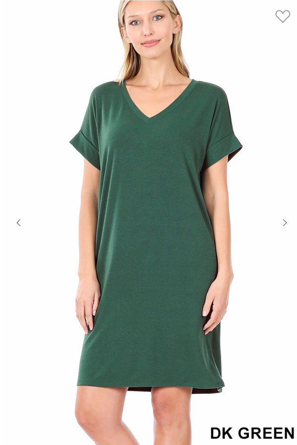 Rolled short sleeve v-neck dress