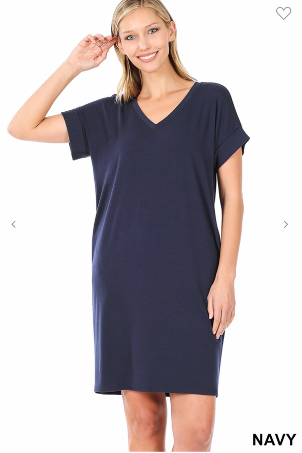 Rolled short sleeve v-neck dress