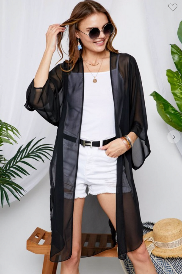 Solid Chiffon Kimono with side slits