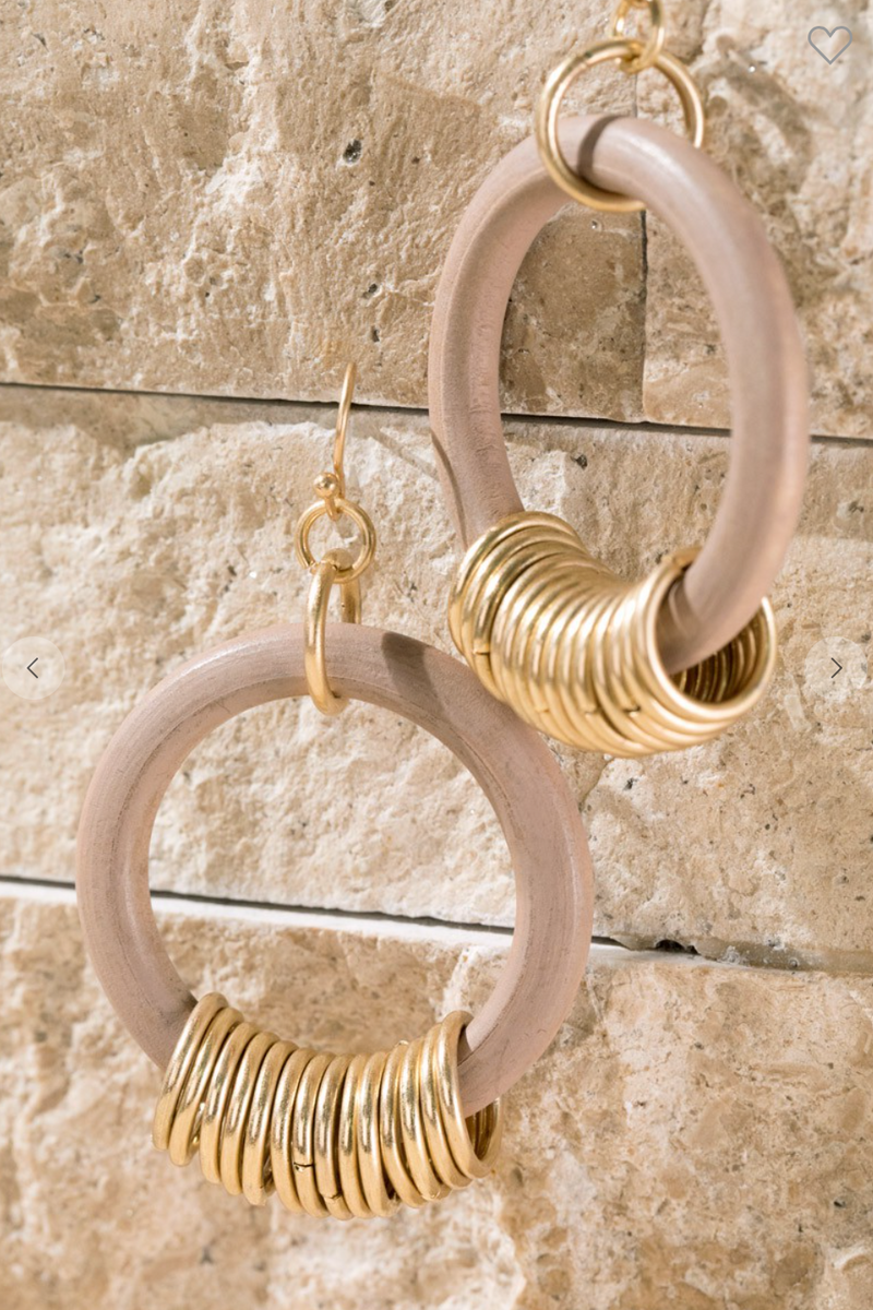 Wood ring earrings with gold metal accents