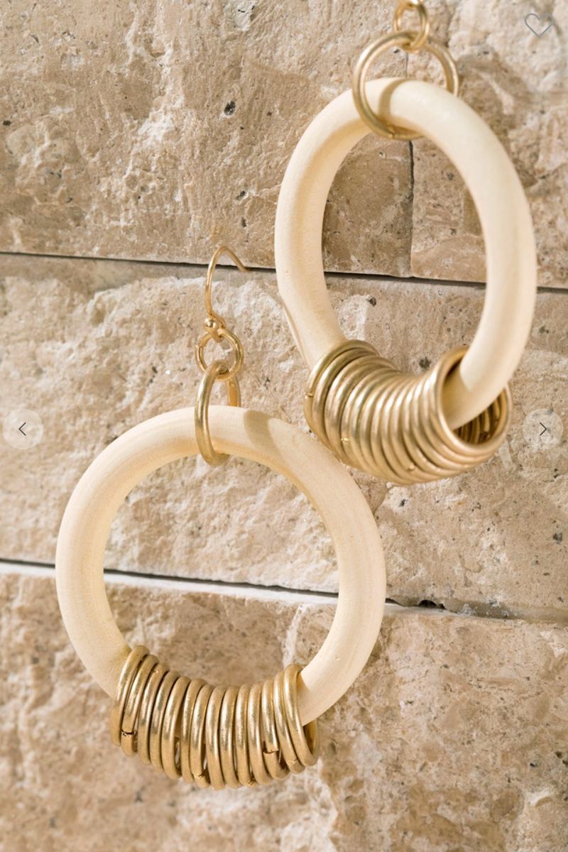 Wood ring earrings with gold metal accents