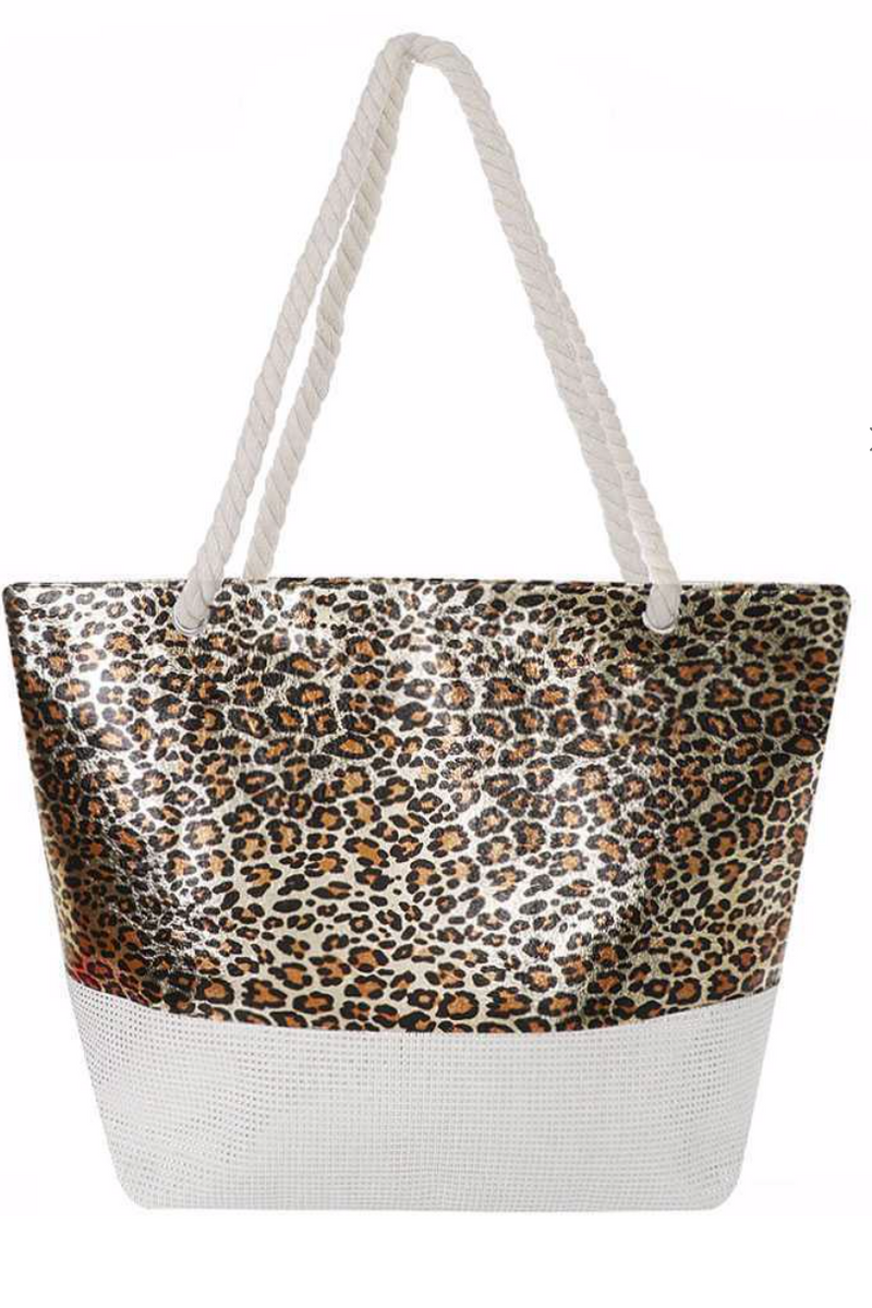 Metallic leopard tote bag