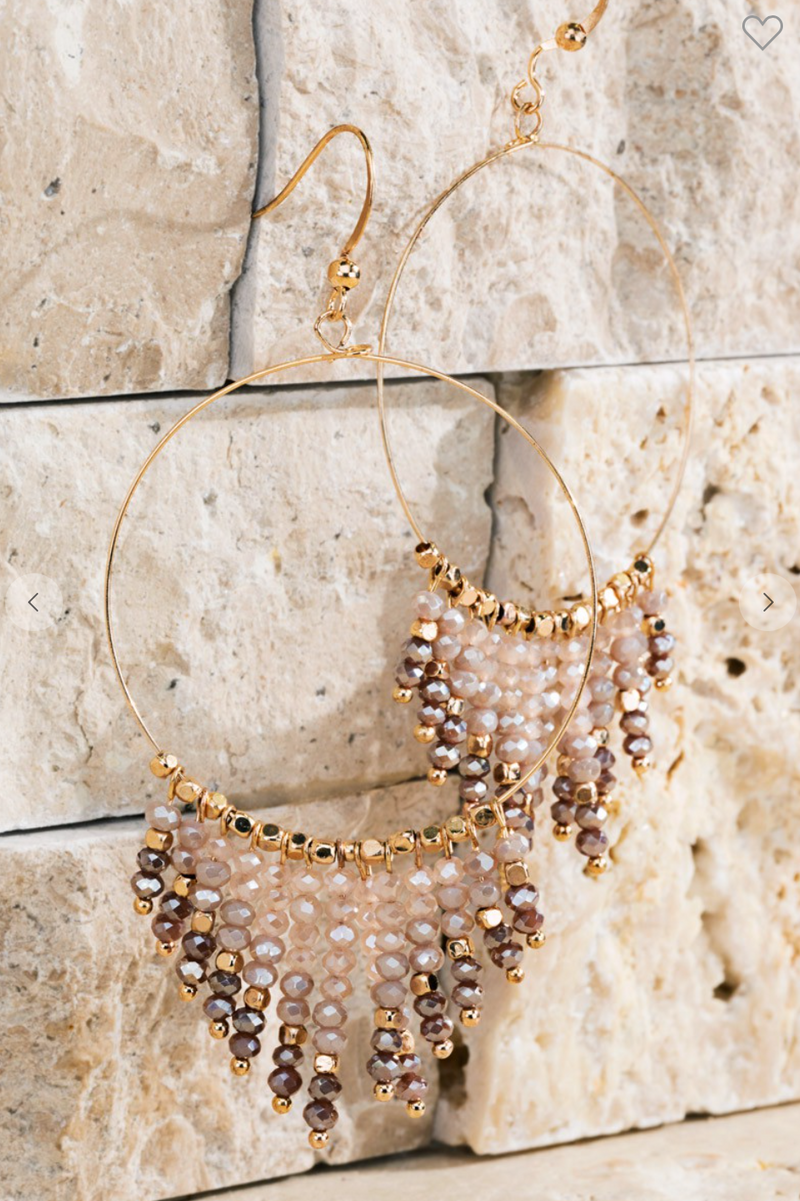 Glass beaded tassel chandelier earrings
