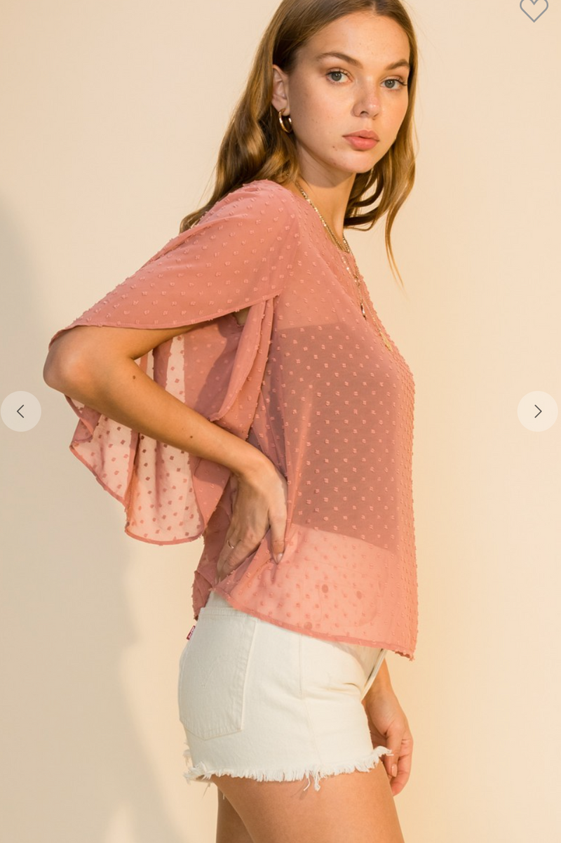 Swiss dot blouse with petal sleeves