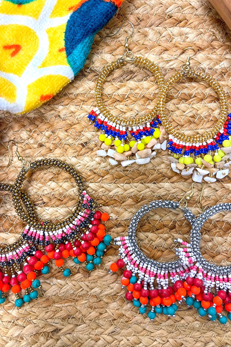Colorful beaded hoop earrings