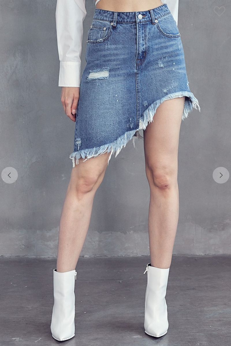Asymmetric hem denim skirt