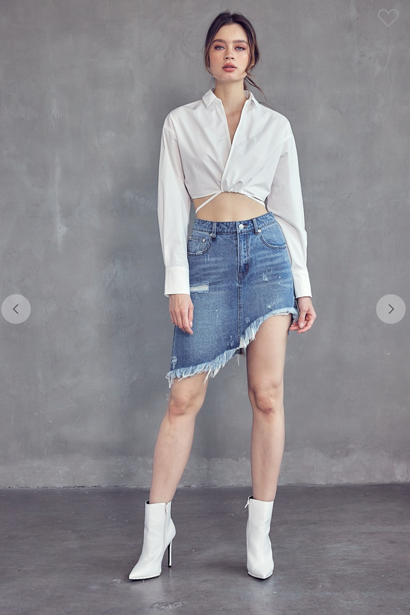 Asymmetric hem denim skirt