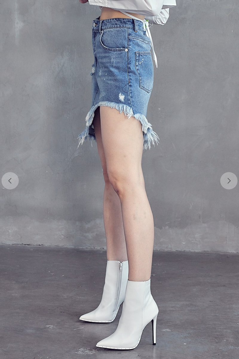 Asymmetric hem denim skirt
