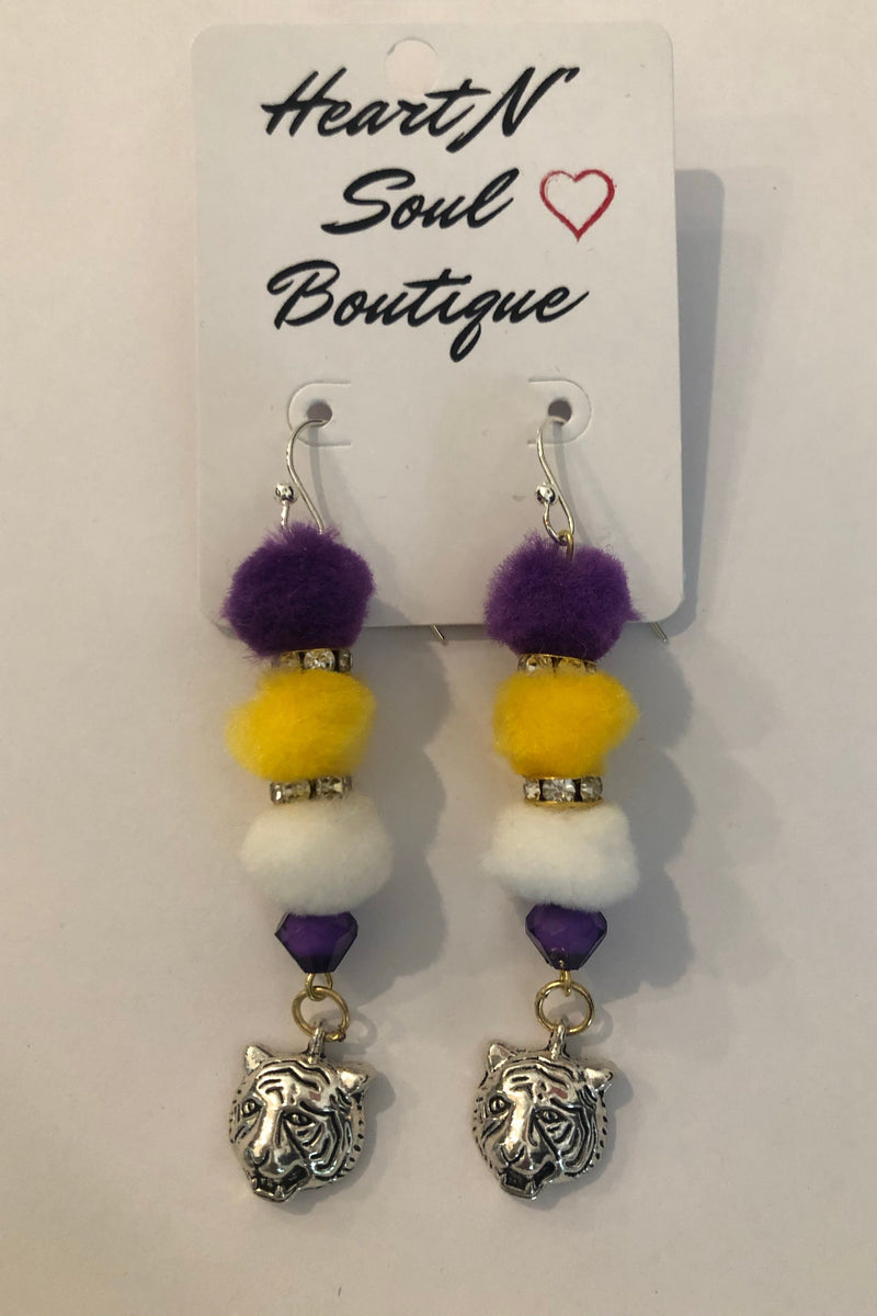 Tiger pom pom earrings