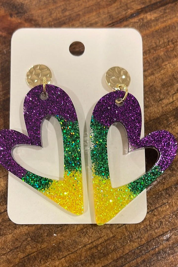 Mardi Gras Heart earrings