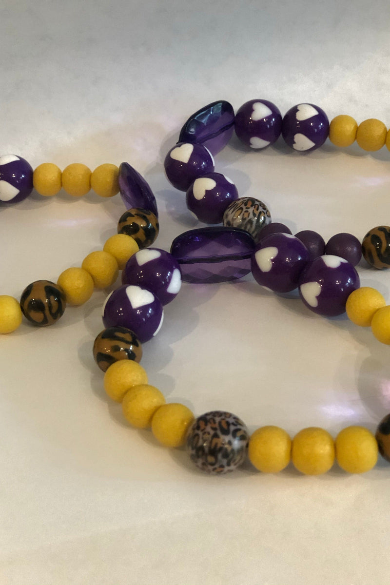 Tiger and purple heart beaded bracelet