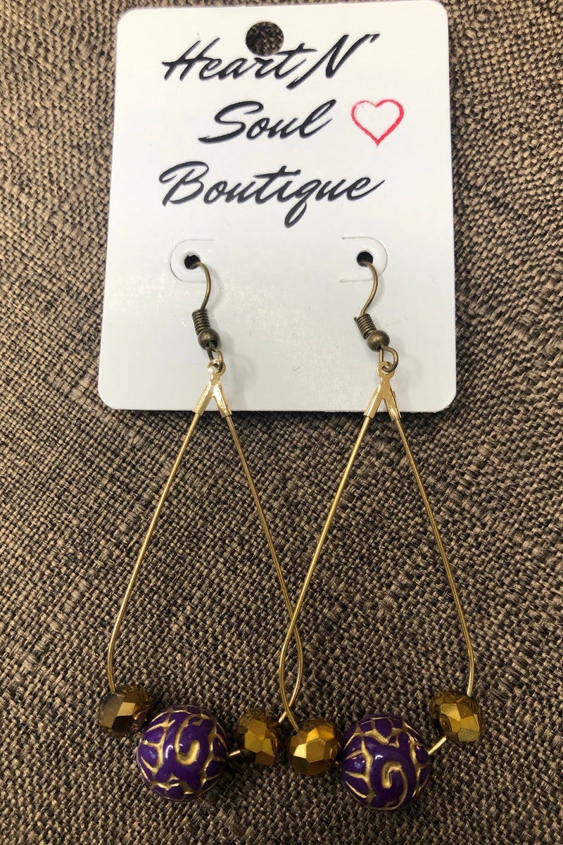 Purple and gold teardrop earrings