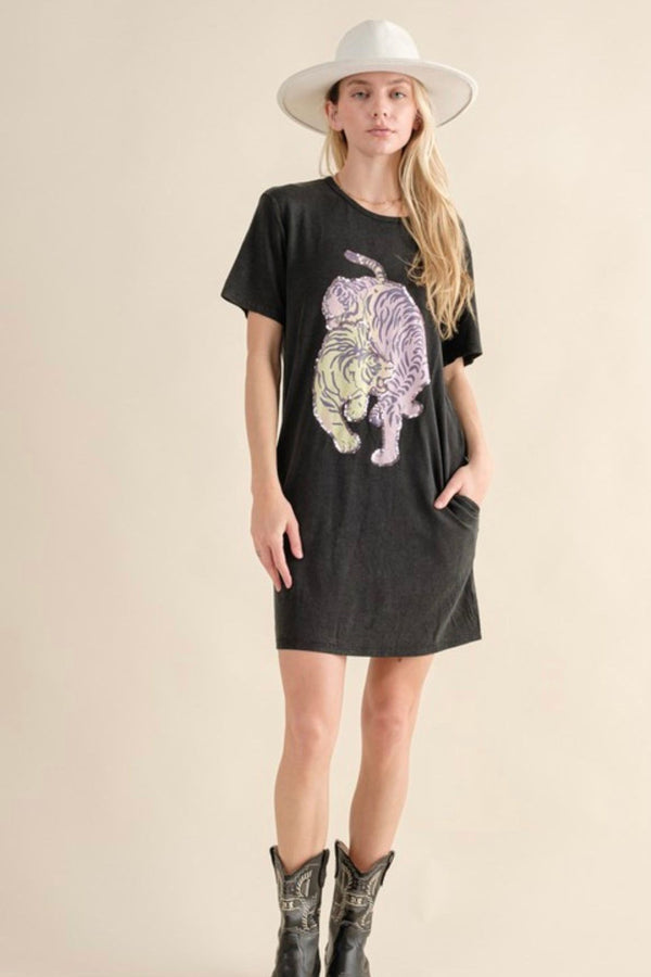 Mineral Washed Tiger Jersey Dress