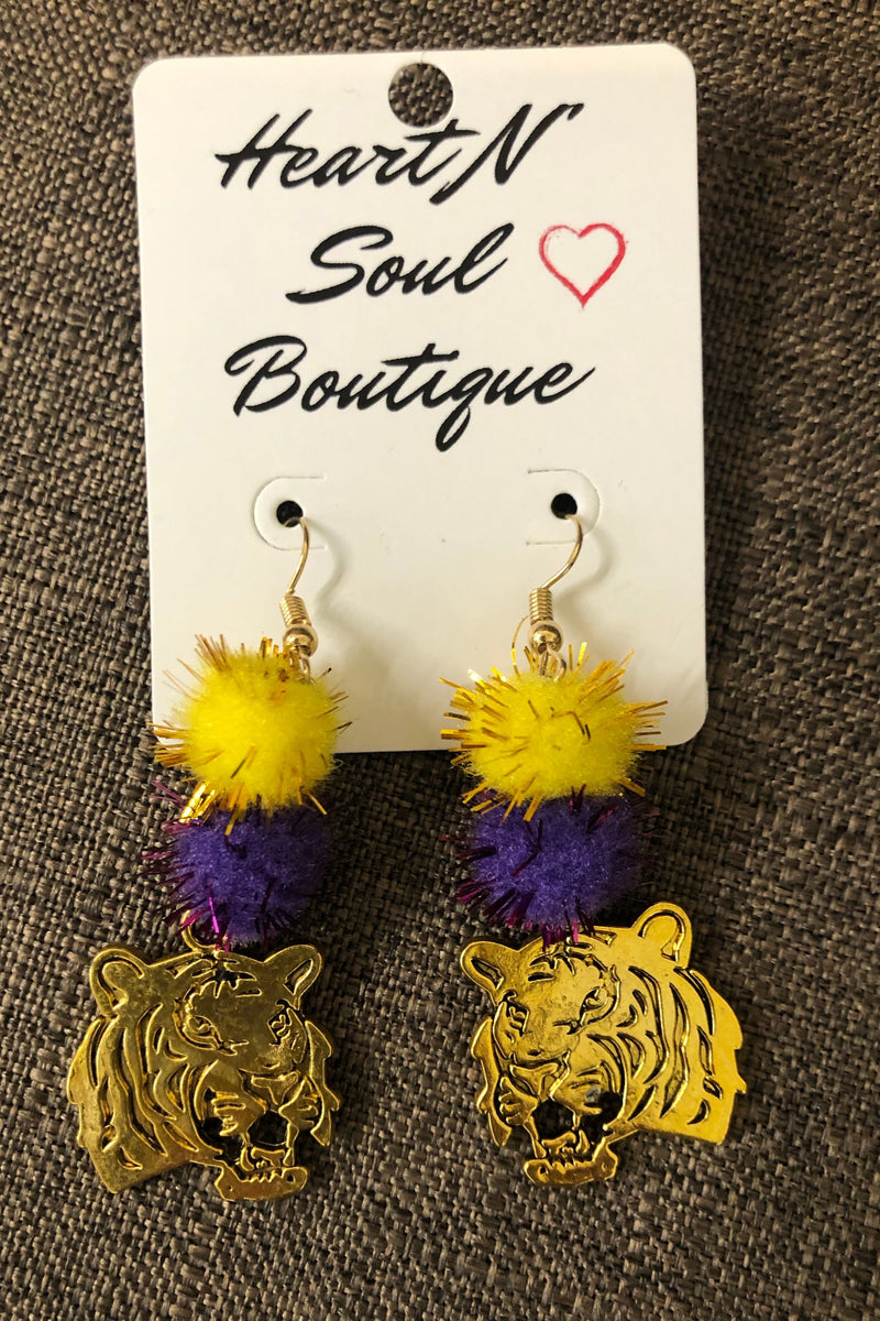 Tiger pom pom earrings
