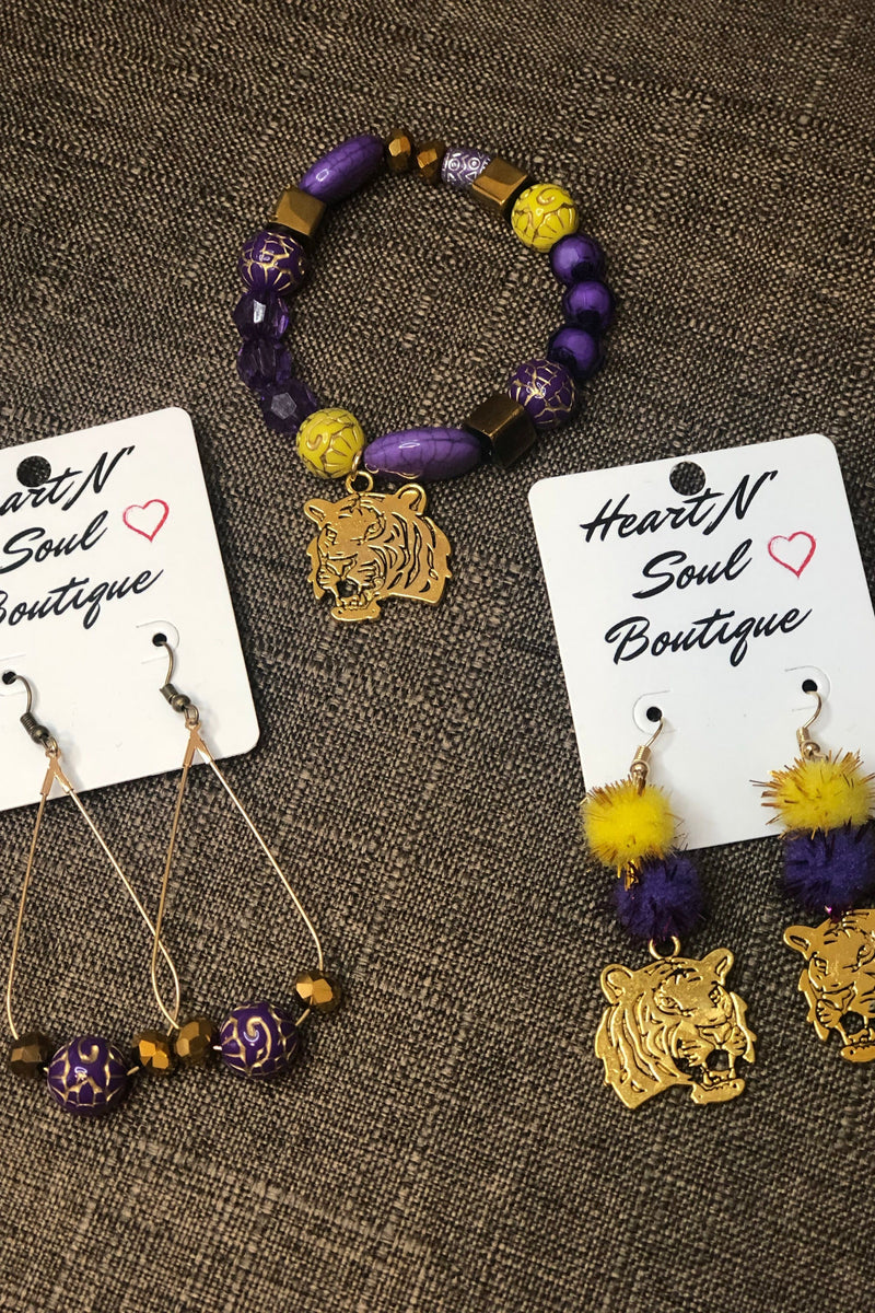 Purple and gold teardrop earrings