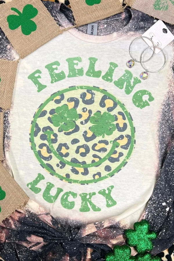 Feeling Lucky Smiley Bleached Tee